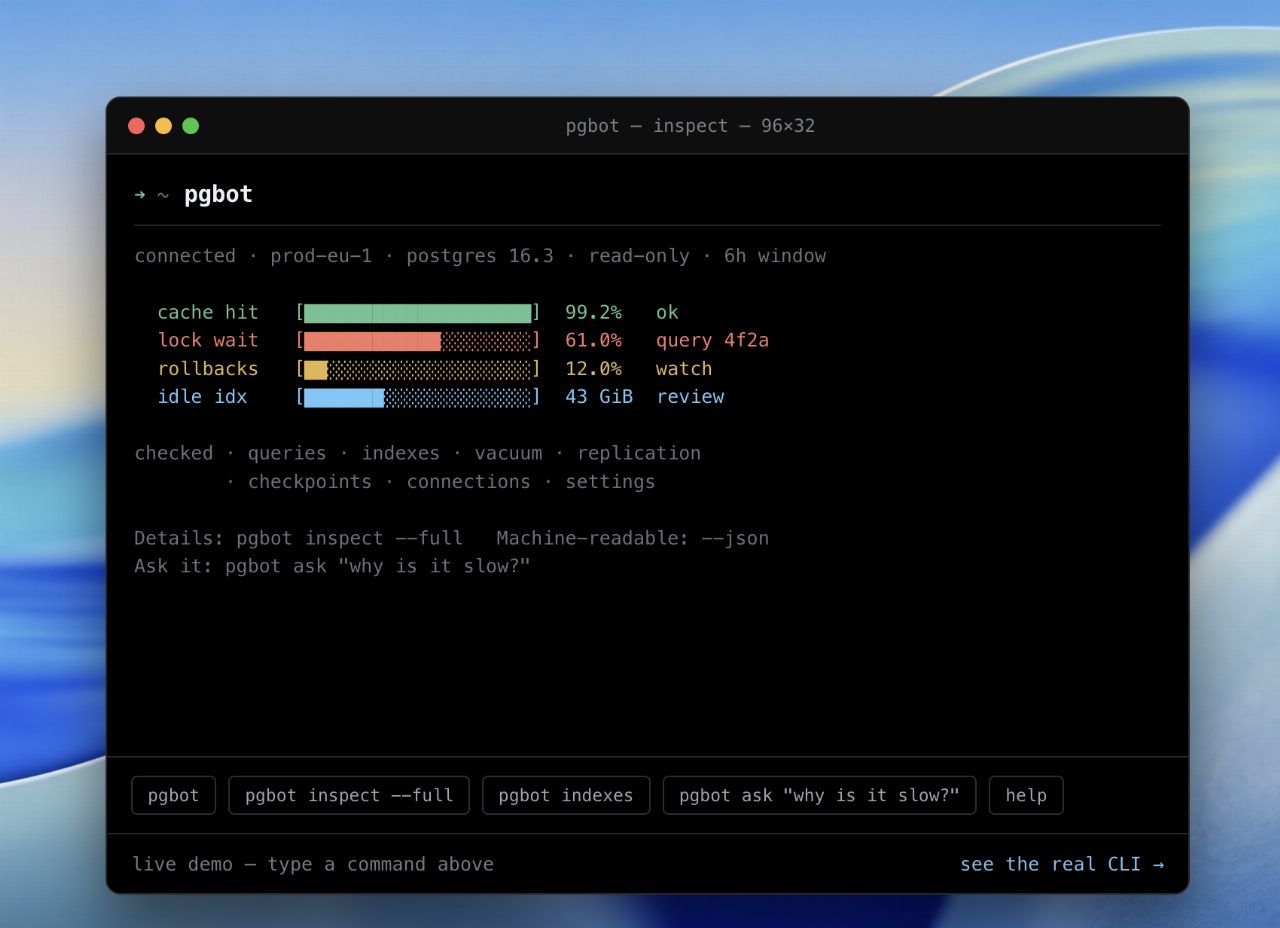 pgbot adds read-only Postgres health checks