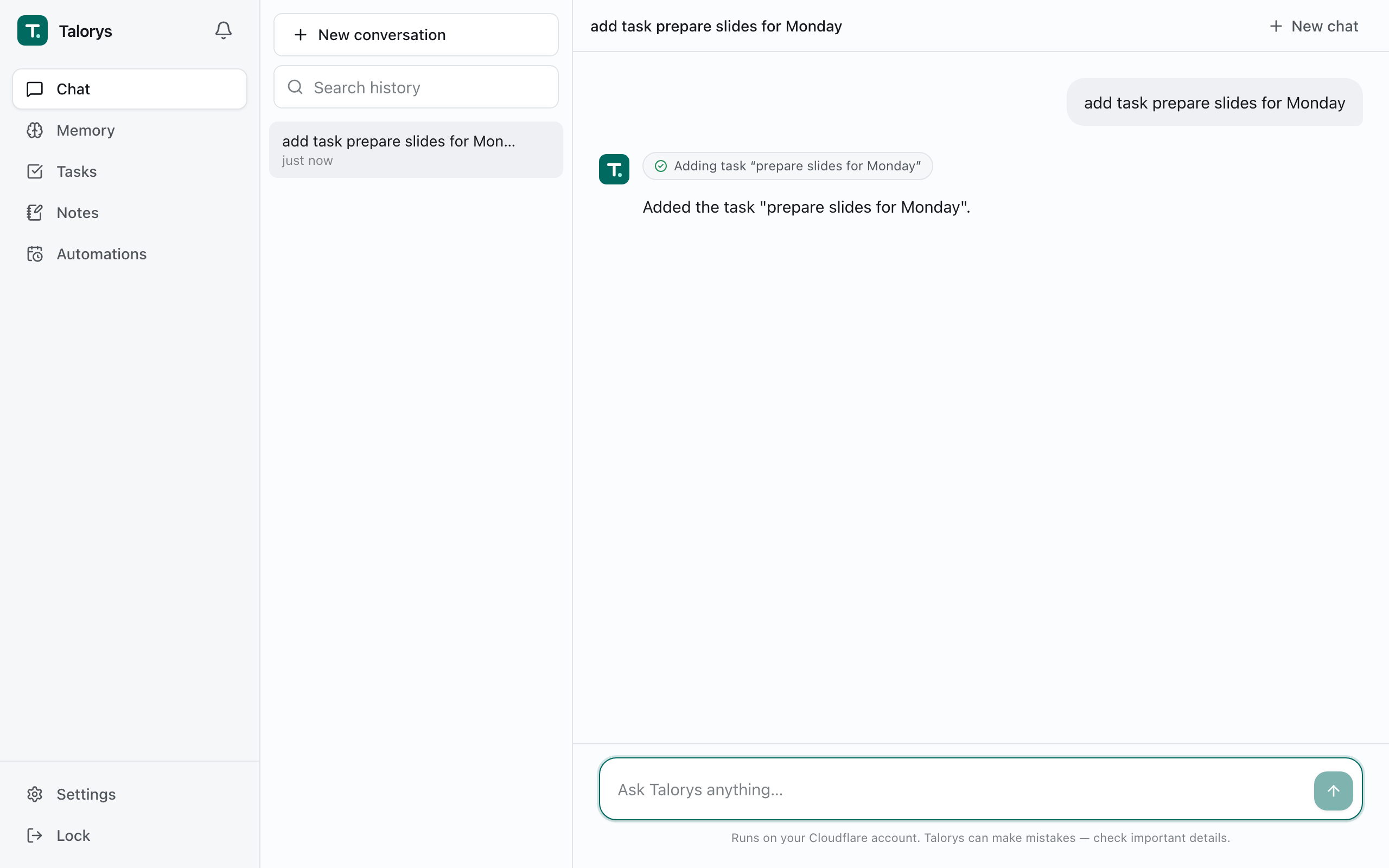 Talorys: A Self-Hosted AI Assistant on Cloudflare